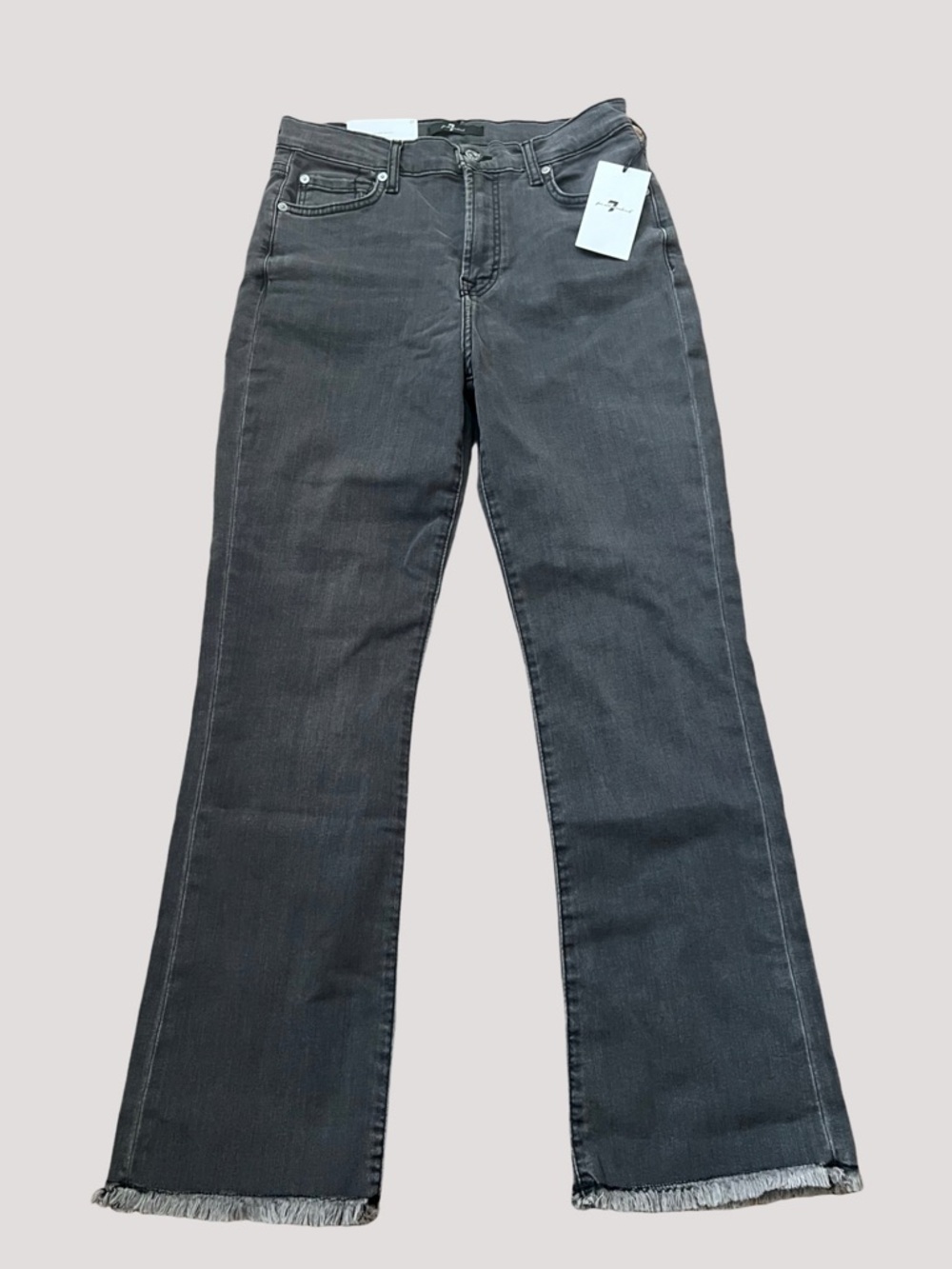 7 For All Mankind Faded Black High Waist Slim Kick Jeans with Frayed Hem - Picture 5 of 11